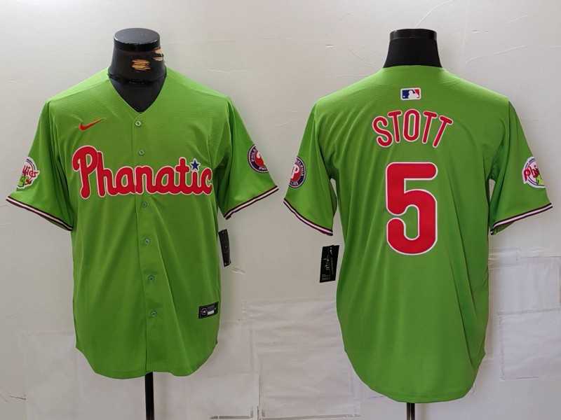 Mens Philadelphia Phillies #5 Bryson Stott Green With Patch Stitched Cool Base Nike Jersey